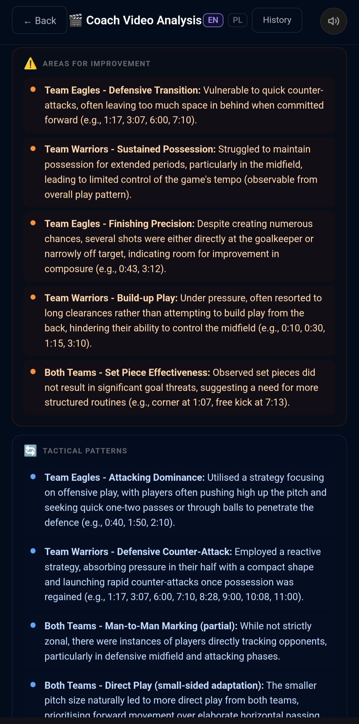 Areas for improvement