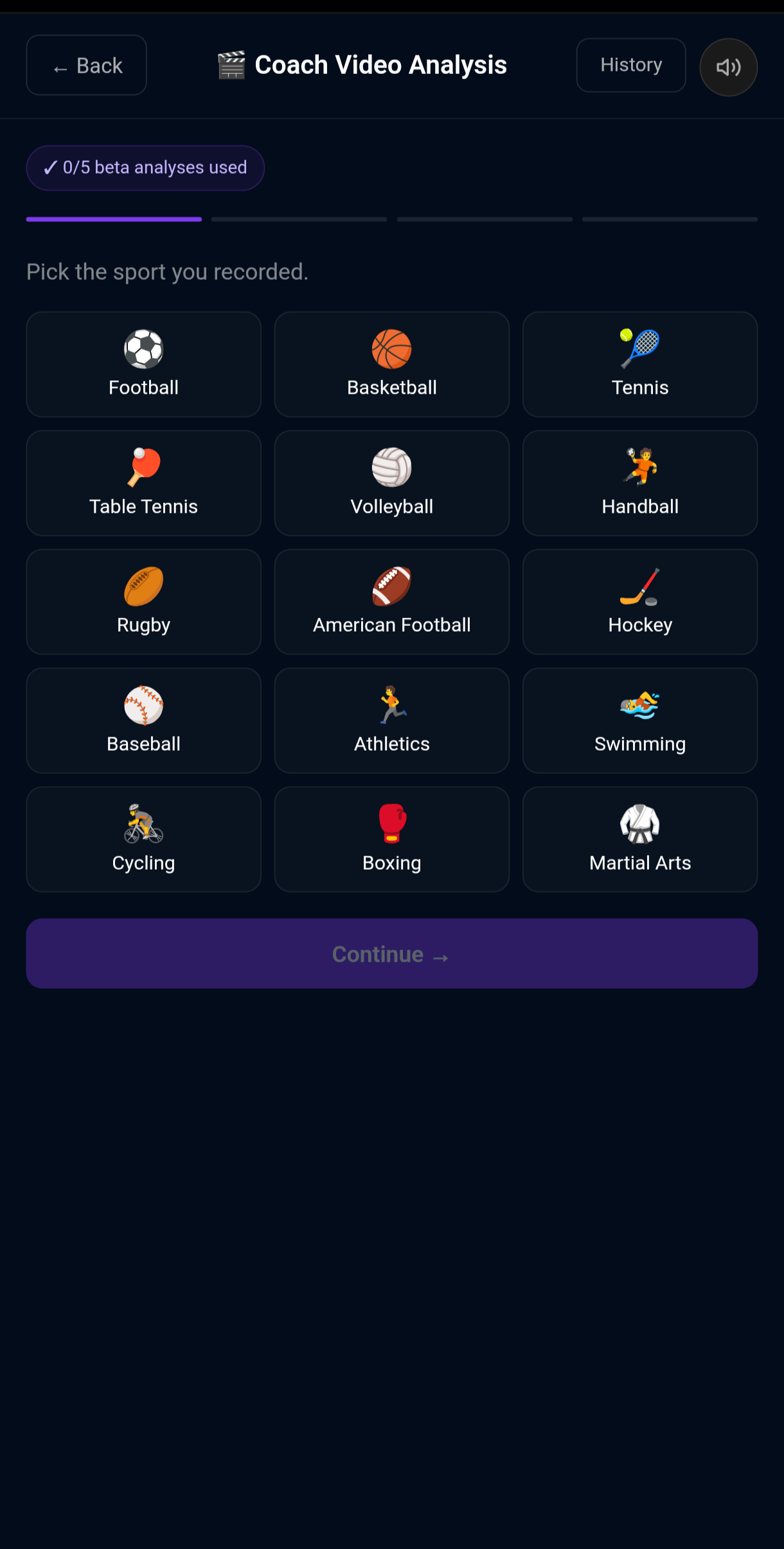 Sport selection